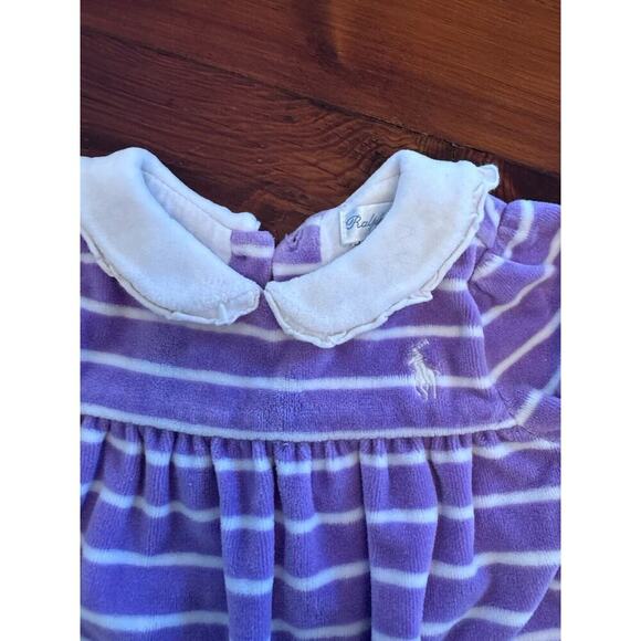 Ralph Lauren Lavender/White Stripe Peter Pan Collar Velour Coverall Baby 6 Mos - Picture 6 of 8